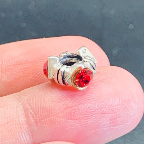 Sterling Silver 925 Red Crystal Slide Charm For Slide Charm Bracelets - Picture 1 of 10